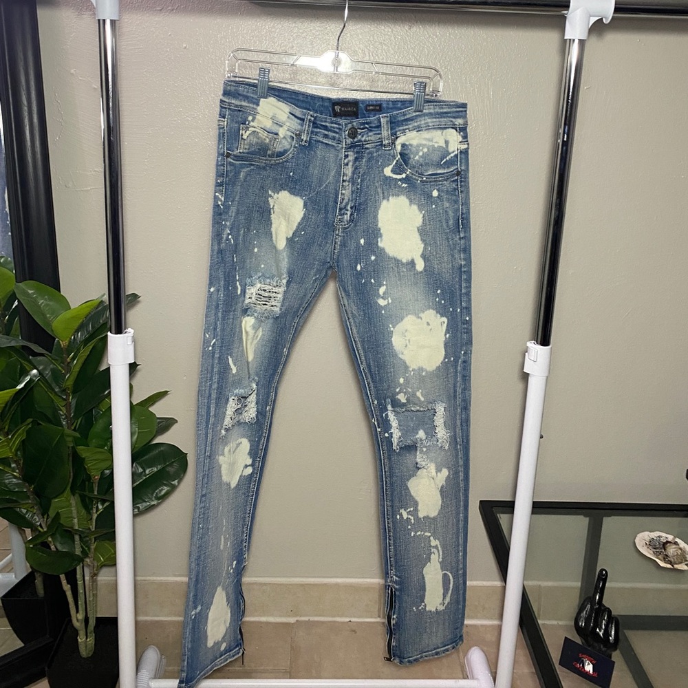 Waimea Denim Destress Blue Jeans 
Distressed Ripped Skinny Pants Blue Jeans